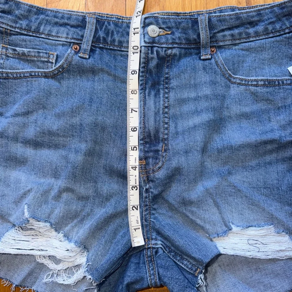 NEW‎ Old Navy OG Straight High-Rise Distressed Denim Shorts Stretch Blue Size 14